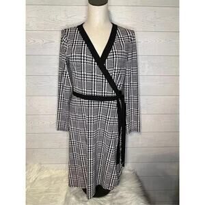 Tommy Hilfiger black & White houndstooth long sleeve wrap dress Size 10